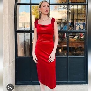 NWT Band Of The Free Lorna Red Crushed Velvet Cowl Neck Midi Dress